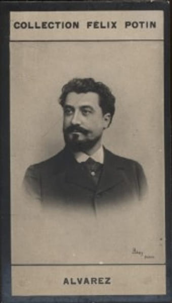 Photographie de la collection F&eacute;lix Potin (4 x 7,5 cm) repr&eacute;sentant : Albert-Raymond Gourron, dit Alvarez. Chanteur d'op&eacute;ra.. ALVAREZ (Albert-Raymond) ...