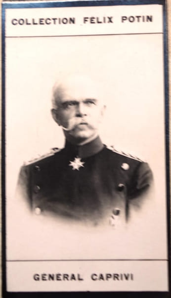 Photographie de la collection F&eacute;lix Potin (4 x 7,5 cm) repr&eacute;sentant : G&eacute;n&eacute;ral Georges Caprivi.. CAPRIVI (Georges) 
