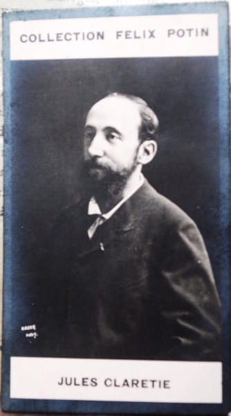 Photographie de la collection F&eacute;lix Potin (4 x 7,5 cm) repr&eacute;sentant : Jules Clar&eacute;tie, homme de lettres.. CLARETIE (Jules) Photo Nadar.