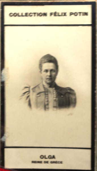 Photographie de la collection F&eacute;lix Potin (4 x 7,5 cm) repr&eacute;sentant : Olga, reine des H&eacute;ll&egrave;nes.. OLGA (Reine de Gr&egrave;ce) 