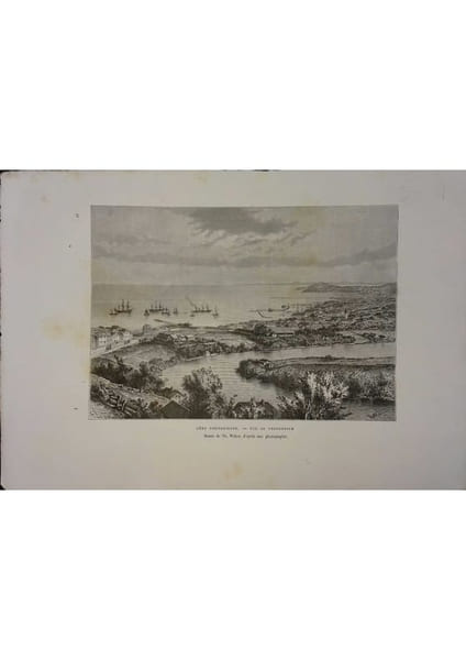 C&ocirc;te norv&eacute;gienne. Vue de Trondhjem. Gravure extraite de la G&eacute;ographie universelle d'Elis&eacute;e Reclus.. TRONDHJEM 