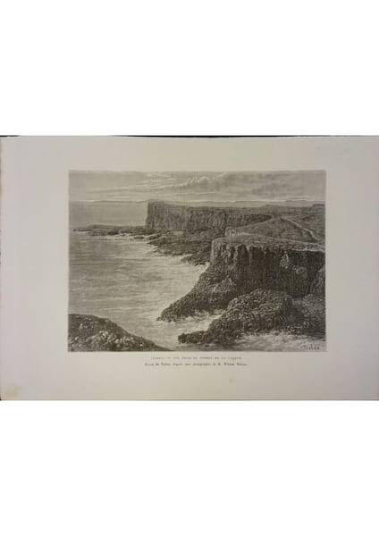 Staffa. Vue prise du sommet de la falaise. Gravure extraite de la G&eacute;ographie universelle d'Elis&eacute;e Reclus.. STAFFA 