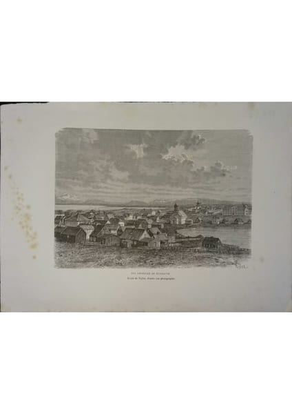 Vue g&eacute;n&eacute;rale de Reykjavik. Gravure extraite de la G&eacute;ographie universelle d'Elis&eacute;e Reclus.. REYKJAVIK 