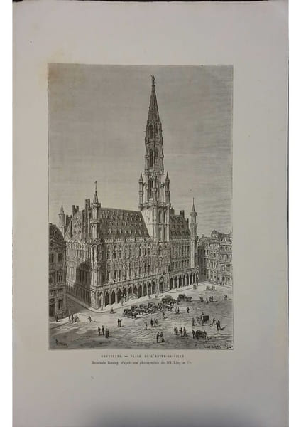 Bruxelles. Place de l'H&ocirc;tel-de-Ville. Gravure extraite de la G&eacute;ographie universelle d'Elis&eacute;e Reclus.. BRUXELLES 