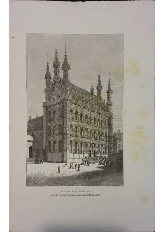 Hôtel de ville de Louvain. Gravure extraite de la Géographie universelle d'Elisée Reclus.. LOUVAIN 