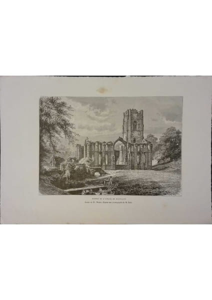 Ruines de l'abbaye de Fountains. Gravure extraite de la G&eacute;ographie universelle d'Elis&eacute;e Reclus.. YORKSHIRE 