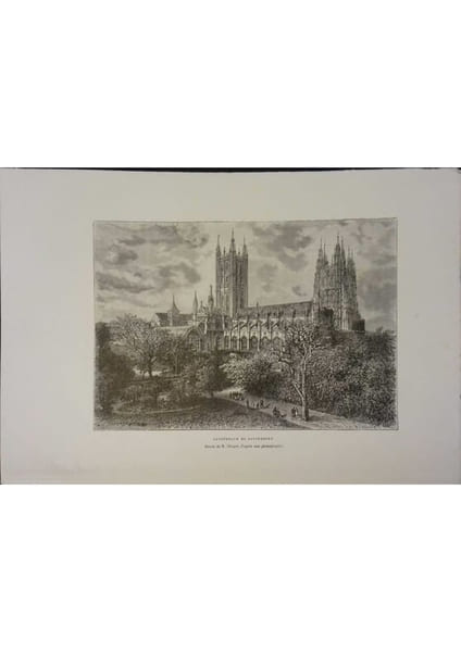Cath&eacute;drale de Canterbury. Gravure extraite de la G&eacute;ographie universelle d'Elis&eacute;e Reclus.. CANTERBURY 