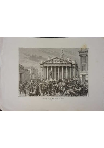 Londres. Vue prise devant la Banque. Gravure extraite de la G&eacute;ographie universelle d'Elis&eacute;e Reclus.. LONDRES 