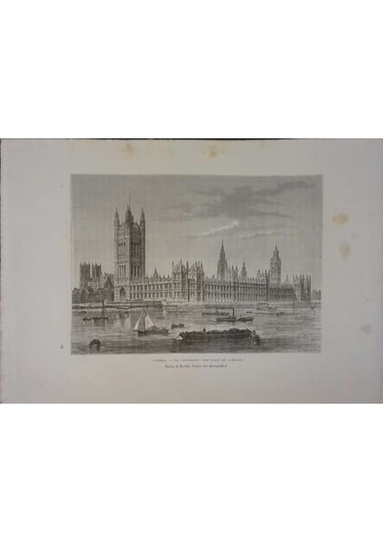 Londres. Le Parlement, vue prise de Lambeth. Gravure extraite de la G&eacute;ographie universelle d'Elis&eacute;e Reclus.. LONDRES 