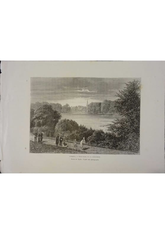 Londres. Hyde-Park et la Serpentine. Gravure extraite de la Géographie universelle d'Elisée Reclus.. LONDRES 