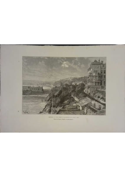 Torquay. Vue prise du quartier de Land's End. Gravure extraite de la G&eacute;ographie universelle d'Elis&eacute;e Reclus.. TORQUAY 