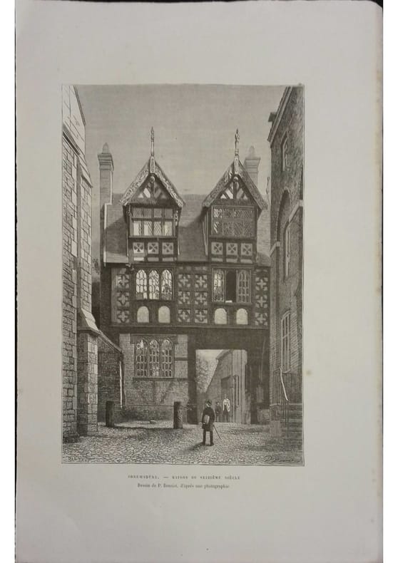 Shrewsbury. Maison du seizième siècle. Gravure extraite de la Géographie universelle d'Elisée Reclus.. SHREWSBURY 