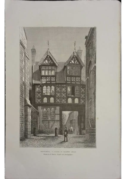 Shrewsbury. Maison du seizi&egrave;me si&egrave;cle. Gravure extraite de la G&eacute;ographie universelle d'Elis&eacute;e Reclus.. SHREWSBURY 