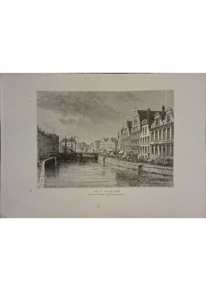 Gand. Quai aux Grains. Gravure extraite de la G&eacute;ographie universelle d'Elis&eacute;e Reclus.. GAND 