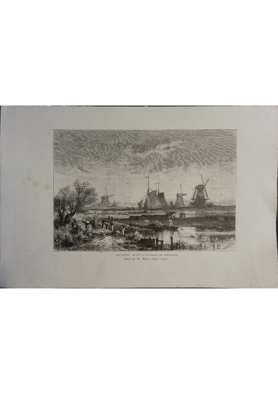 Tourbière basse. Environs de Dordrecht. Gravure extraite de la Géographie universelle d'Elisée Reclus.. DORDRECHT 