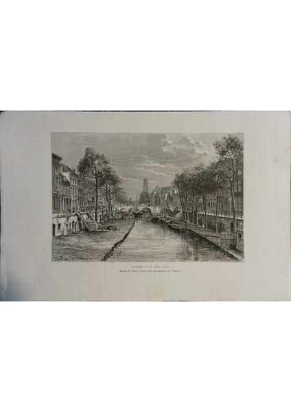 Utrecht. Le Vieux Canal. Gravure extraite de la G&eacute;ographie universelle d'Elis&eacute;e Reclus.. UTRECHT 