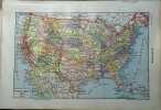 Carte en couleurs des Etats-Unis. Carte extraite du Larousse universel en 2 volumes.. ETATS-UNIS 