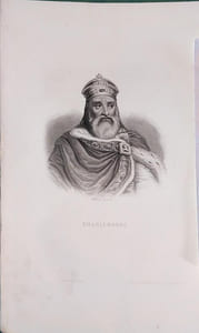 Portrait de Charlemagne. Eau-forte, dessinée et gravée par Waltner.