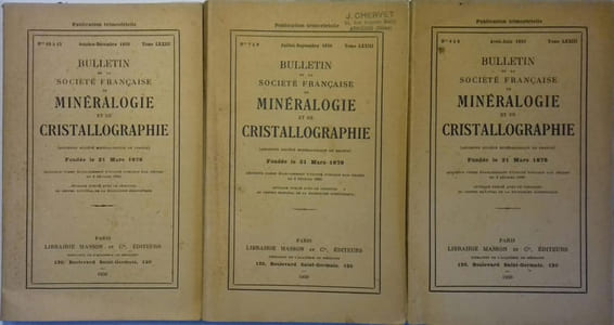 Bulletin de la société française de minéralogie et de cristallographie. Année 1950 incomplète. tome LXXIII N° 4 à 12.
