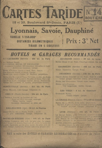 Grande carte routi&egrave;re Lyonnais - Savoie - Dauphin&eacute; au 1 250 000e.. CARTE TARIDE 