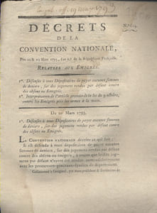 Décrets de la Convention nationale relatifs aux émigrés.