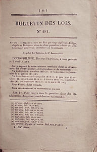 Bulletin des lois. Contient, entre autres, l'ordonnance du Roi relative au poids des voitures de roulage et des voitures publiques.