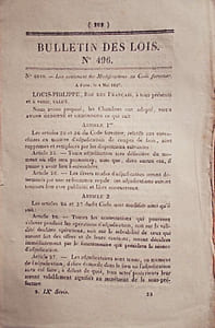 Bulletin des lois. Contient, entre autres, l'ordonnance du Roi portant organisation du service des douanes à l'Ile Bourbon (6 pages).