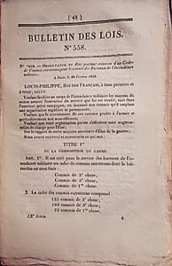 Bulletin des lois. Contient des ordonnances du Roi concernant le service des bureaux de l'intendance militaire et l'organisation du corps des officiers d'administration. (8+13 pages).