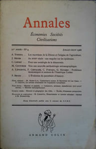 Annales. Economies-sociétés-civilisations. Revue bimestrielle 21e année N° 4. Les excrétions de la déesse et l'origine de l'agriculture (Yoshida) - Au XVIII e siècle, une enquête sur les épidémies (J. Meyer) - Pour une sociologie de la démocratie (C. Lefort) - Vers une nouvelle méthodologie mécanographique (M. Couturier) - Problèmes économiques et sociaux de l'Amérique latine - L'évolution du parcellaire d'Annecy (P. Broise).
