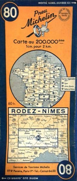 Ancienne Carte Michelin N&deg; 80 : Rodez - N&icirc;mes. Carte au 200.000e.. CARTE MICHELIN 