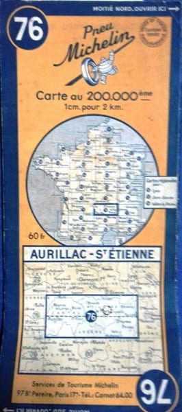 Ancienne Carte Michelin N&deg; 76 : Aurillac - St Etienne. Carte au 200.000e.. CARTE MICHELIN 