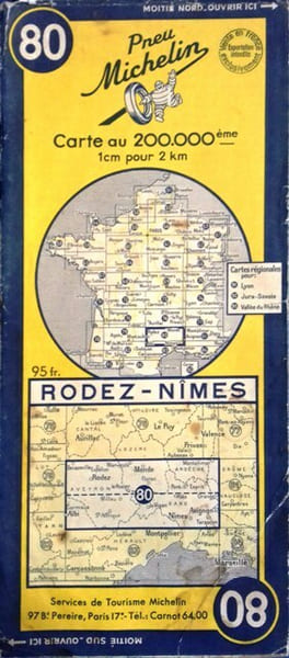 Ancienne Carte Michelin N&deg; 80 : Rodez - N&icirc;mes. Carte au 200.000e.. CARTE MICHELIN 