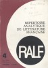 Ralf. Répertoire analytique de littérature française. N° 4. Septembre-Octobre. 1970.. REPERTOIRE ANALYTIQUE DE LITTERATURE FRANCAISE - RALF 