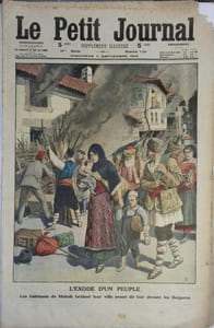 Le Petit journal - Supplément illustré N° 1190 : Les habitants de Melnik fuient devant les Bulgares. (Gravure en première page). Gravure en dernière page: Un singe grimpe en autobus.