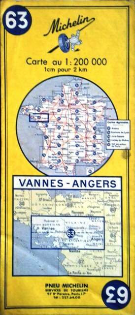 Ancienne Carte Michelin N° 63 : Vannes - Angers. Carte au 200.000e.. CARTE MICHELIN 