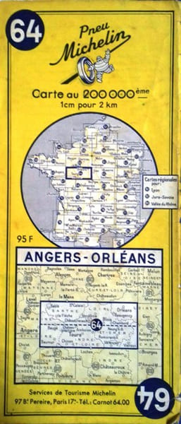 Ancienne Carte Michelin N&deg; 64 : Angers - Orl&eacute;ans. Carte au 200.000e.. CARTE MICHELIN 