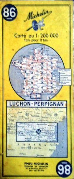 Ancienne Carte Michelin N&deg; 86 : Luchon - Perpignan. Carte au 200.000e.. CARTE MICHELIN 