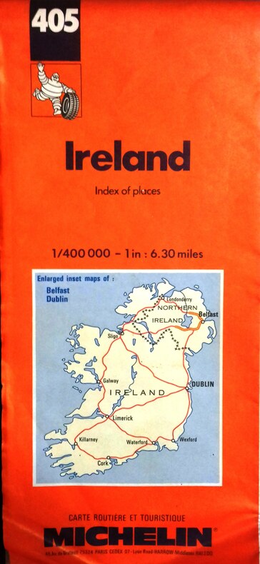 Carte Michelin N° 405 : Ireland. Index of places. Irlande, répertoire des localités. Carte au 1/400.000e.. CARTE MICHELIN 
