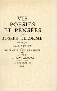 Vie poésies et pensées de Joseph Delorme