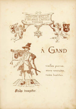 À Gand. Notes et croquis. Château des comtes. Abbaye de St Bavon. Beffroi communal. Vieilles pierres, murs vénérables, rudes bastilles. HEINS (Armand)
