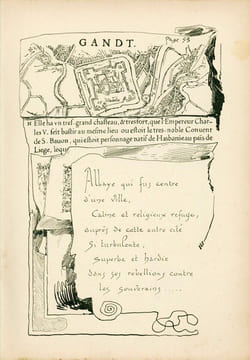 À Gand. Notes et croquis. Château des comtes. Abbaye de St Bavon. Beffroi communal. Vieilles pierres, murs vénérables, rudes bastilles. HEINS (Armand)