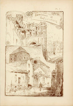 À Gand. Notes et croquis. Château des comtes. Abbaye de St Bavon. Beffroi communal. Vieilles pierres, murs vénérables, rudes bastilles. HEINS (Armand)