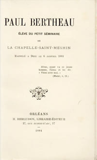 Paul Bertheau, élève du petit séminaire de la Chapelle-Saint-Mesmin. Rappelé à Dieu le 6 janvier 1884