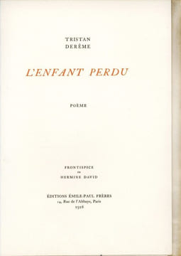 L'Enfant perdu, poème. DEREME (Tristan)