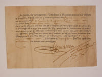 Billet - Reçu . ref. Artillerie de l'Armée conduite par Monseigneur  le Duc du Mayne. en 1580. signé.( 115 mm x 170 mm )            