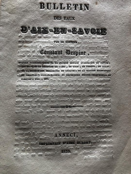 BULLETIN DES EAUX D' AIX-EN-SAVOIE par le docteur Despine fils, médecin à Aix, pendant la saison des eaux. . DESPINE Constant.