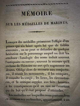 MEMOIRE SUR LES MEDAILLES DE MARINUS, frappées à Philippopolis. par TOCHON D'Anneci, membre de l'Institut. ( Académie Royale des inscriptions et ...