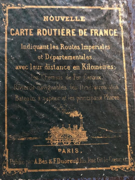 NOUVELLE CARTE ROUTIERE DE FRANCE indiquant les Routes Impériales et Départementales avec les distances en kilomètres, les chemins de Fer , Canaux , ...
