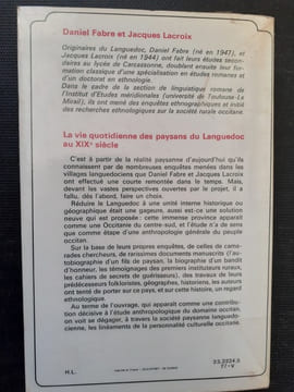 La vie quotidienne des paysans du Languedoc au XIXe siècle
. FABRE Daniel - LACROIX Jacques