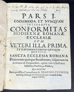 Calvinismus Detectus, & dedoctus : Ex Occasione duplicis Scripti, quorum primum in lucem edidit Vir Illustris: D. Ioannes Georgivs, Rahetus, ex Reformtao Convertus Catholicus; Alterum typis vulgavit D. Joannes Jacobus Vedrosius, itidem Rhaetus, apud Curiam Rhaetorum primarius Verbi, uti vocant, Minister. Definio Calvinismi, & libri summa: Calvinismus est totius Christianismi Exterminium. Cum Facultate Superiorium.